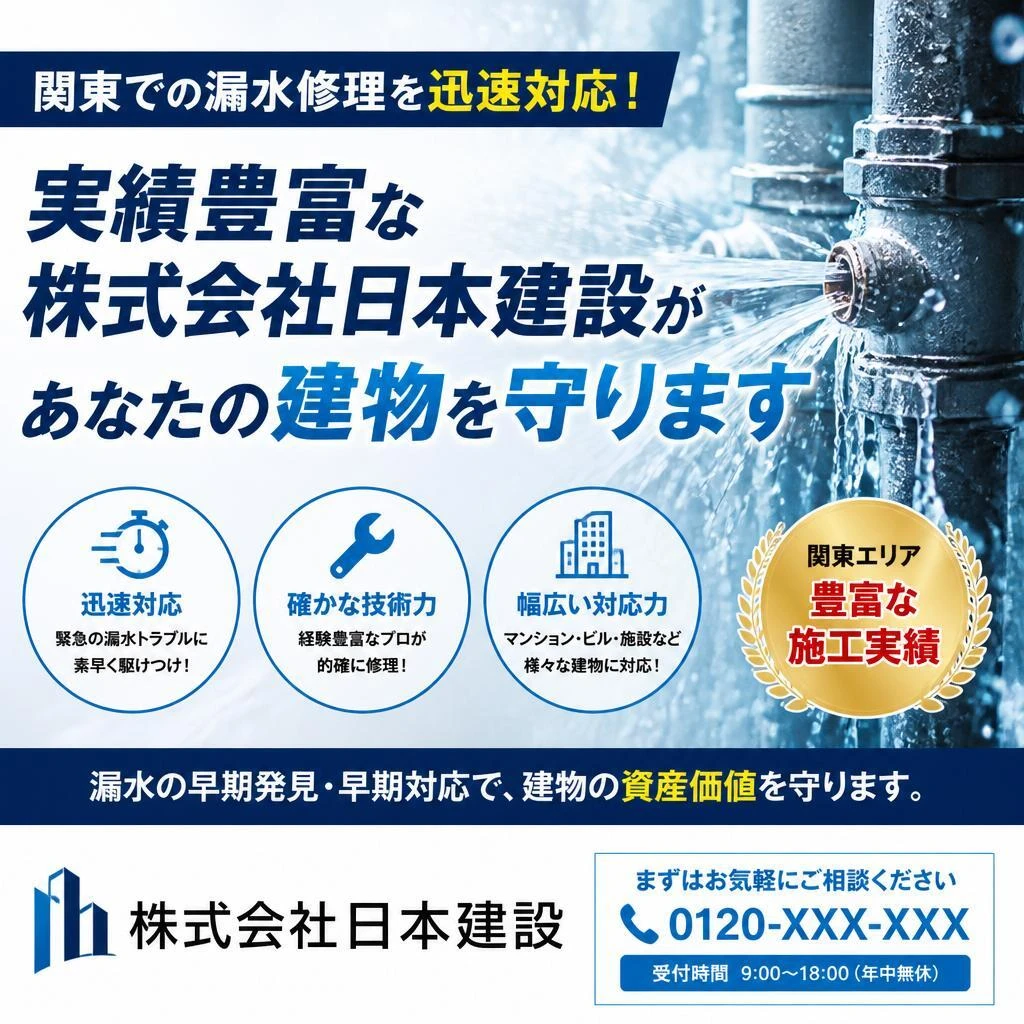 関東での漏水修理を迅速対応！実績豊富な株式会社日本建設があなたの建物を守ります
