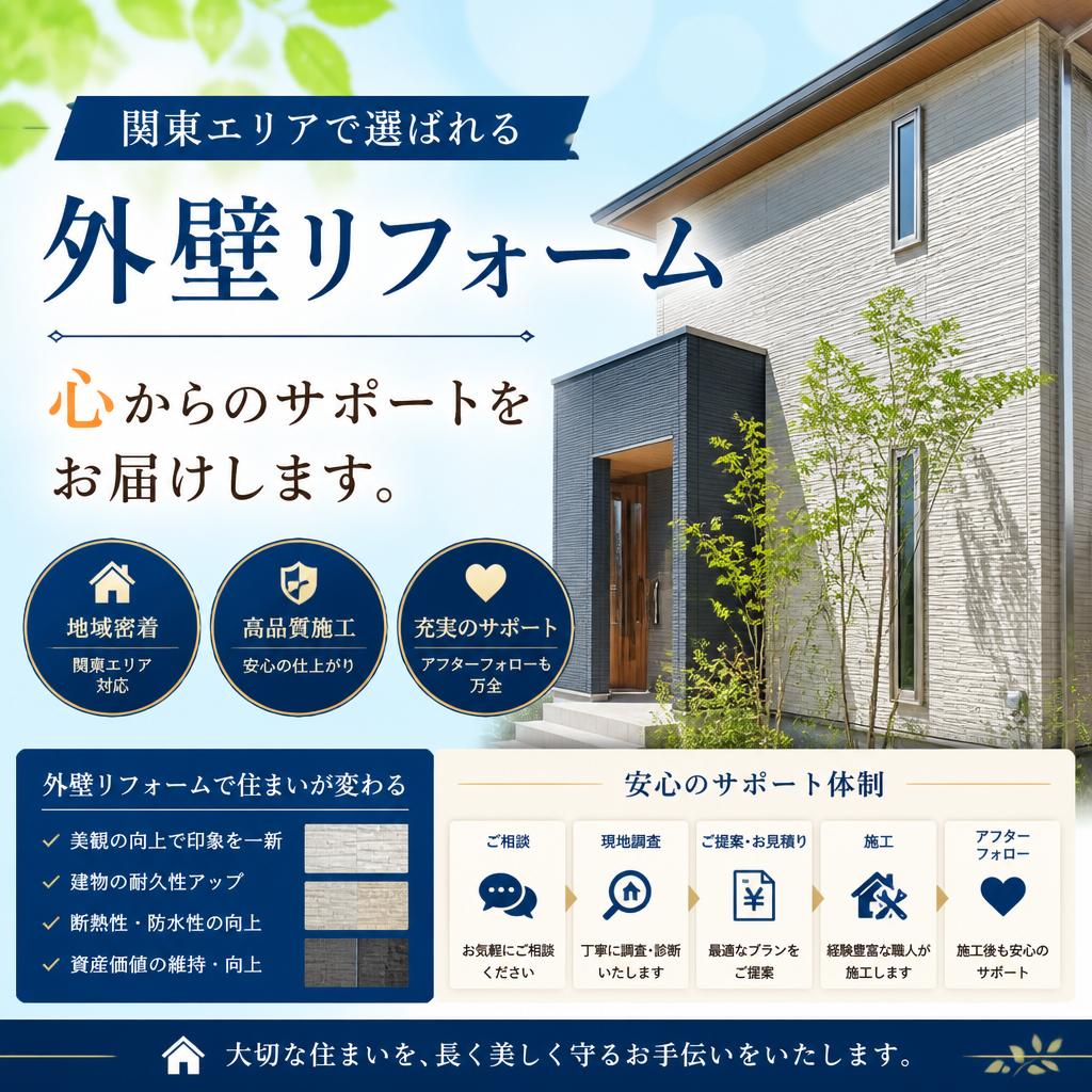 関東エリアで選ばれる外壁リフォーム、心からのサポートをお届けします。
