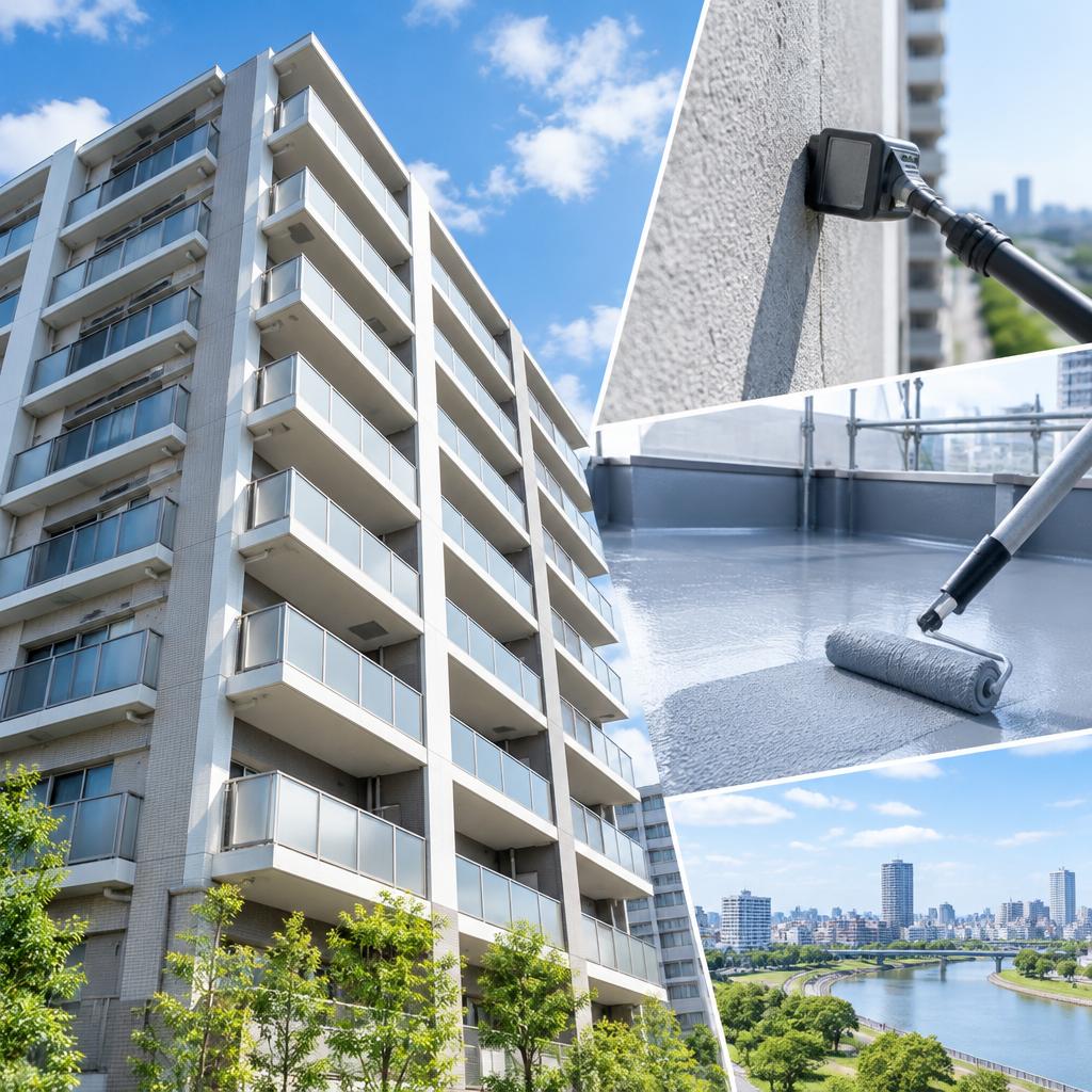 外壁の不安を、建物の未来を守る修繕へ。市川市の大規模修繕は、調査から防水施工・アフターフォローまで株式会社日本建設にお任せください。